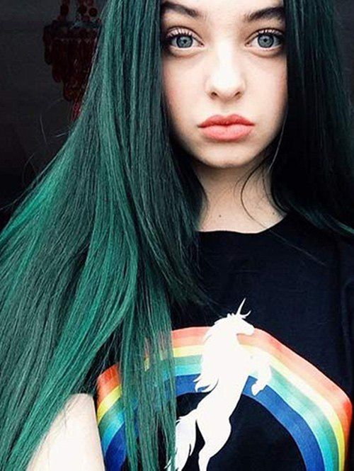 

Center Part Halloween Ombre Straight Long Synthetic Wig, Medium sea green