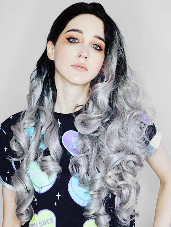 

Center Part Halloween Ombre Curly Long Synthetic Wig, Light gray