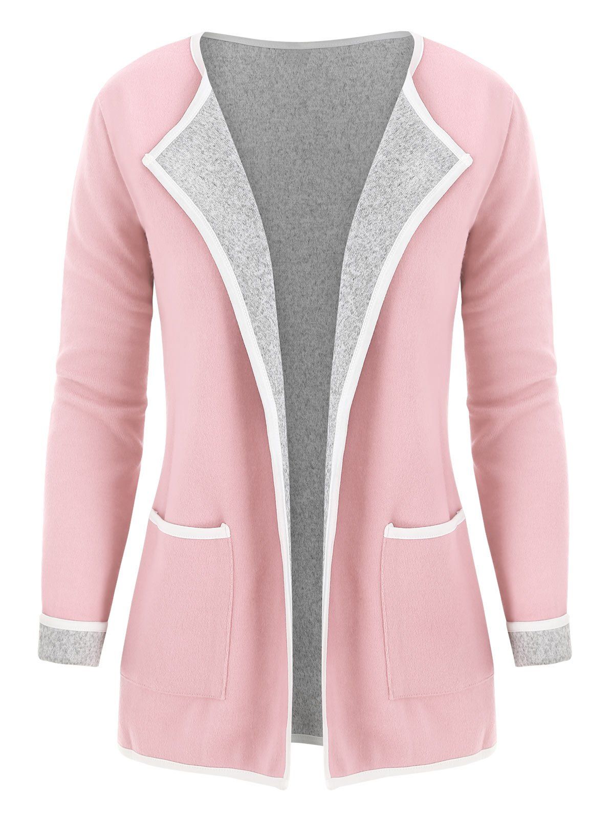 

Cuffed Sleeves Heathered Pokcets Cardigan, Pig pink