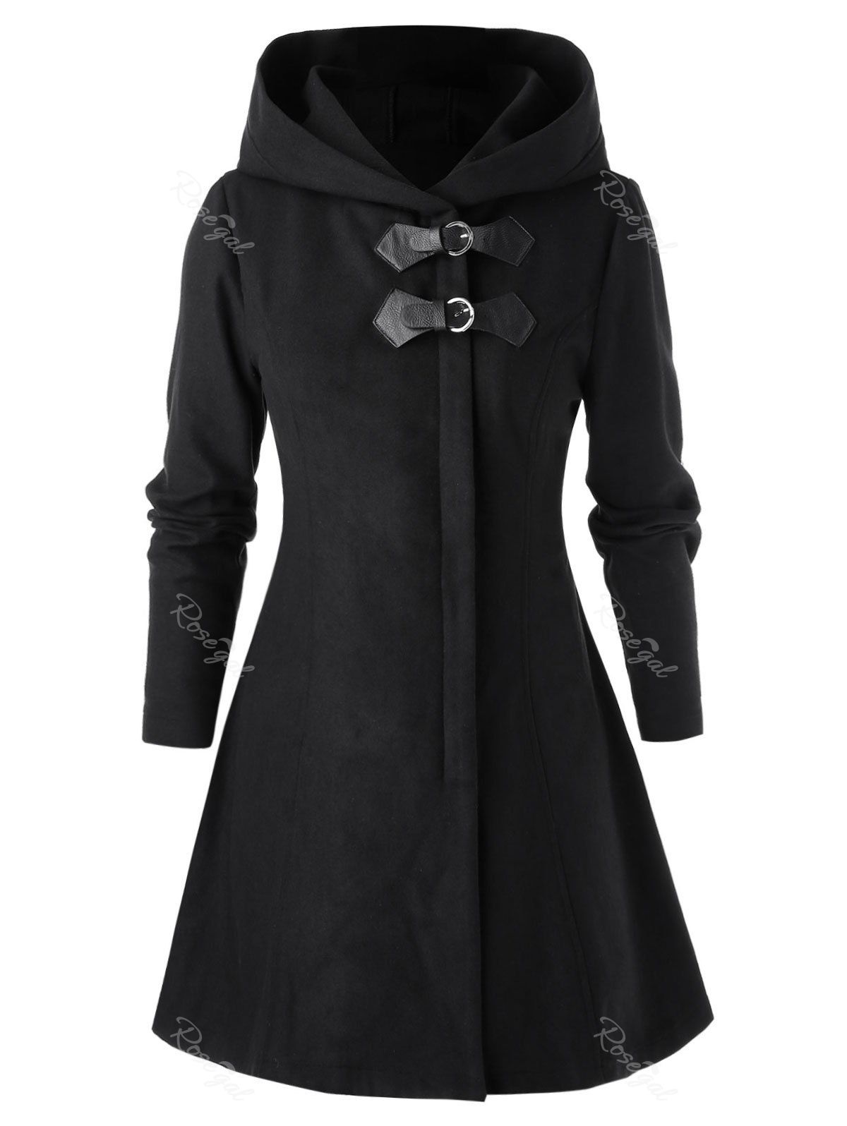 

Plus Size Tunic Hooded Long Sleeve Coat, Black