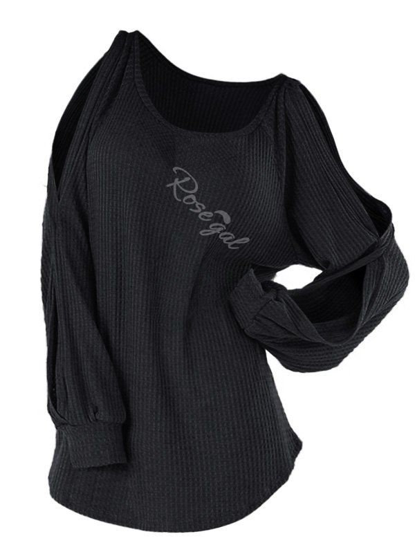 

Plus Size Split Raglan Sleeve Tunic Knitwear, Black