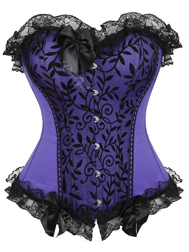 

Plus Size Lace Trim Bowknot Leaf Bustier Corset, Lovely purple