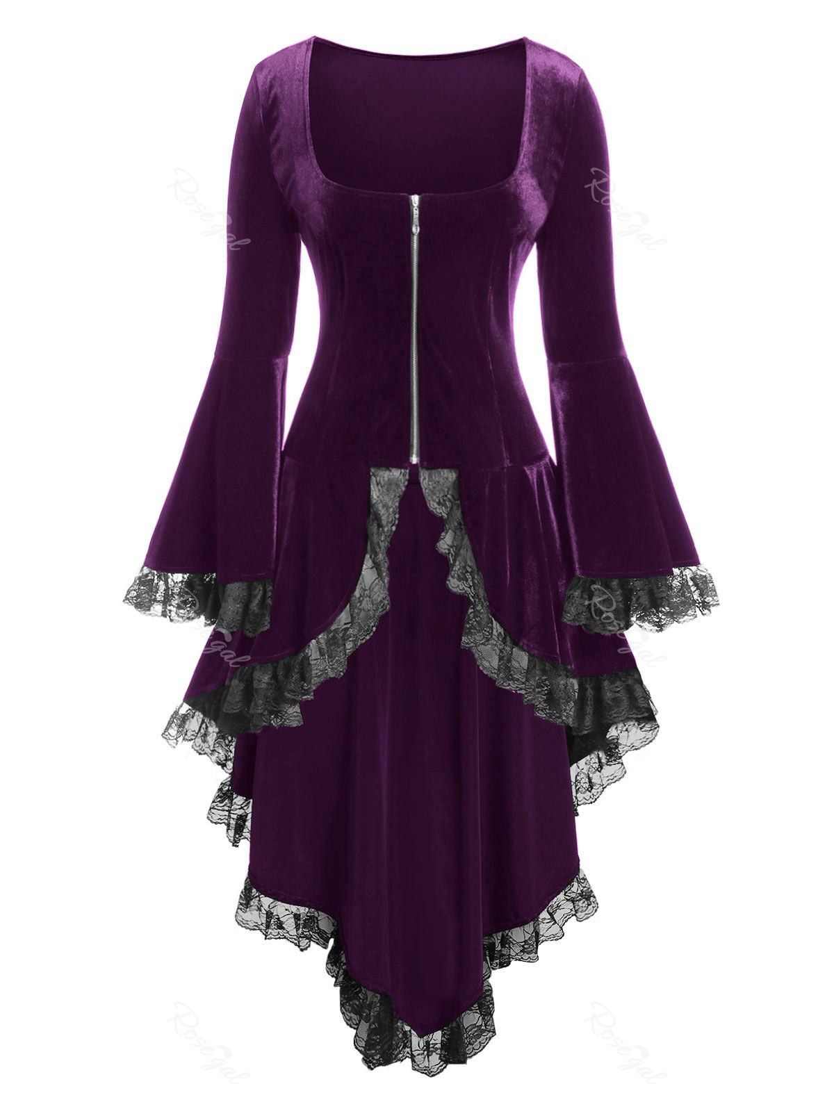 

Plus Size Gothic High Low Velvet Peplum Coat, Purple iris