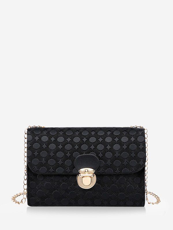 

Hasp Embossed Cover Chain Shoulder Bag, Black