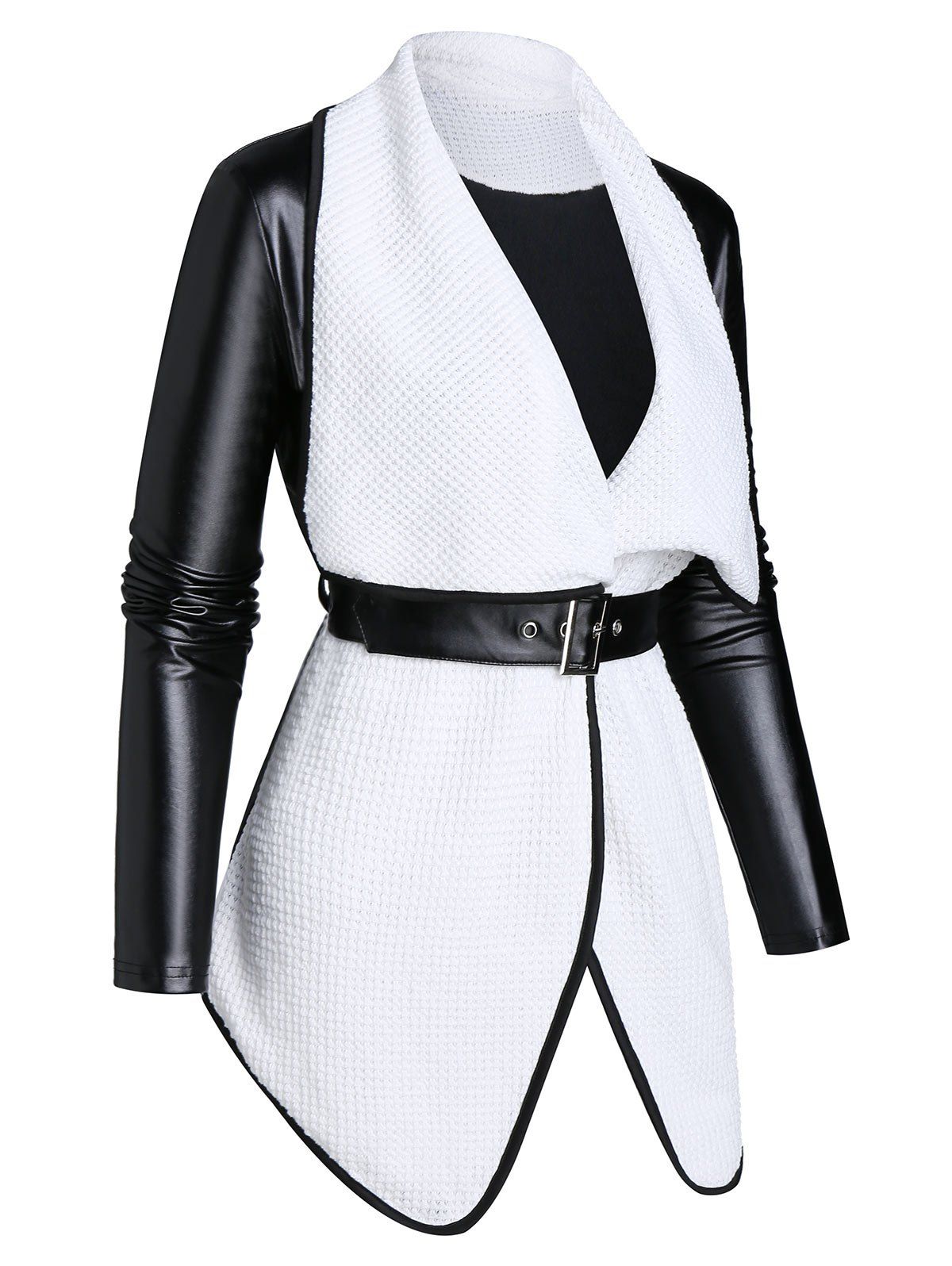 

Long Sleeve Lapel Two Tone Jacket with Belt, Black