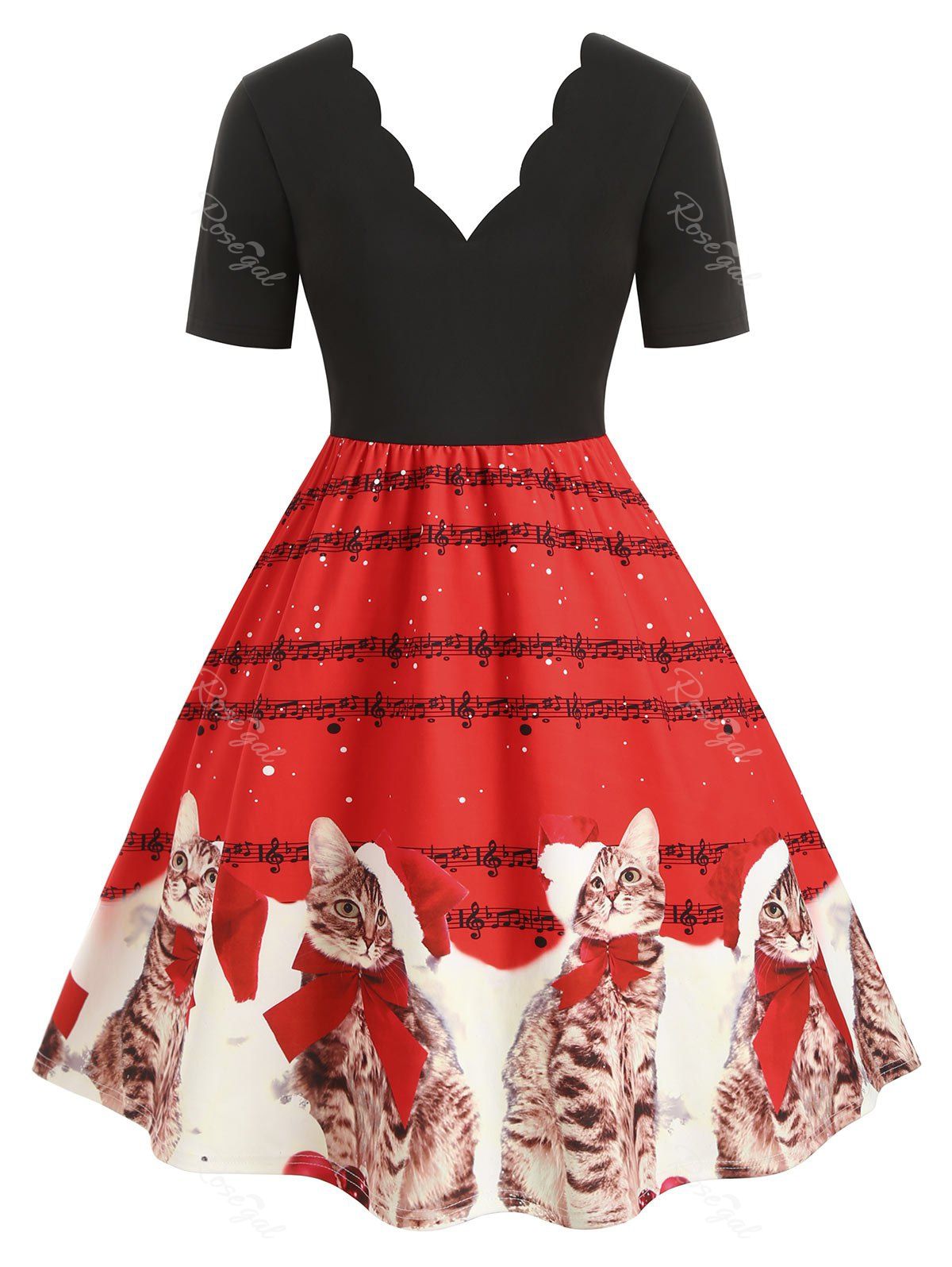 cat print christmas dress