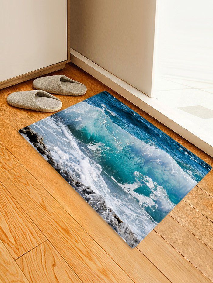 

Sea Wave Rock 3D Printed Floor Rug, Sky blue