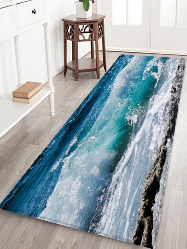 

Sea Wave Rock 3D Printed Floor Rug, Sky blue