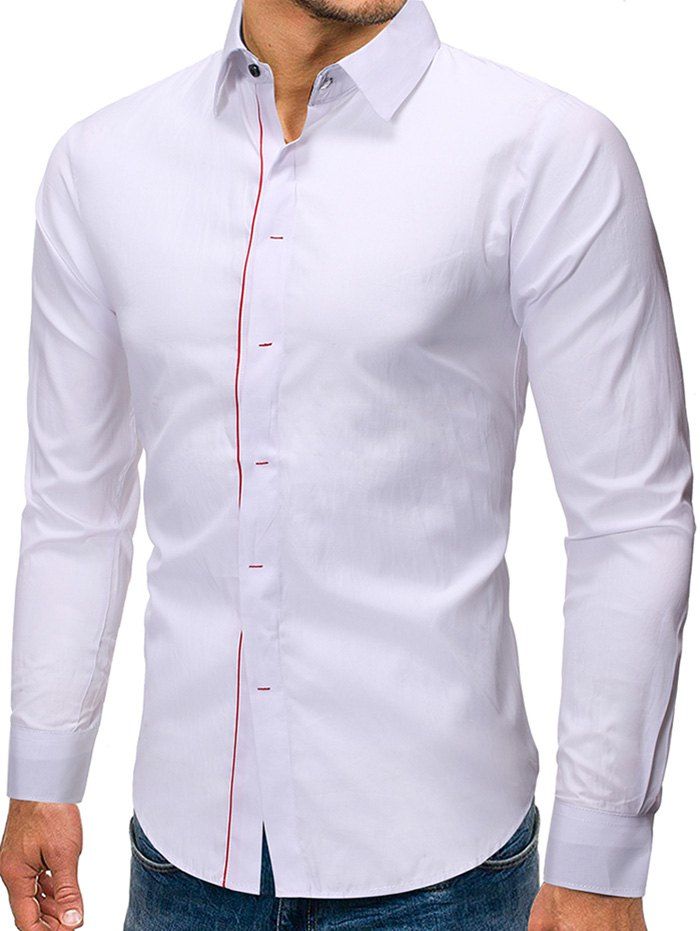

Contrast Trim Long Sleeve Button Slim Fit Shirt, White