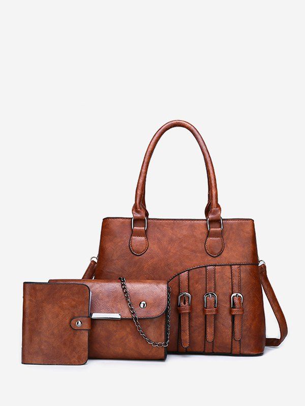 

3Pcs Leather Retro Buckle Decorate Bag Set, Brown