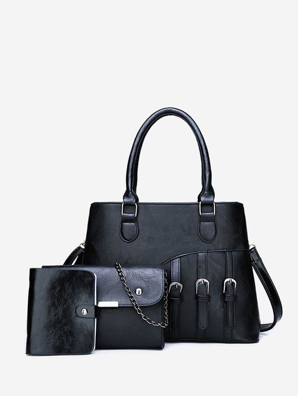 

3Pcs Leather Retro Buckle Decorate Bag Set, Black