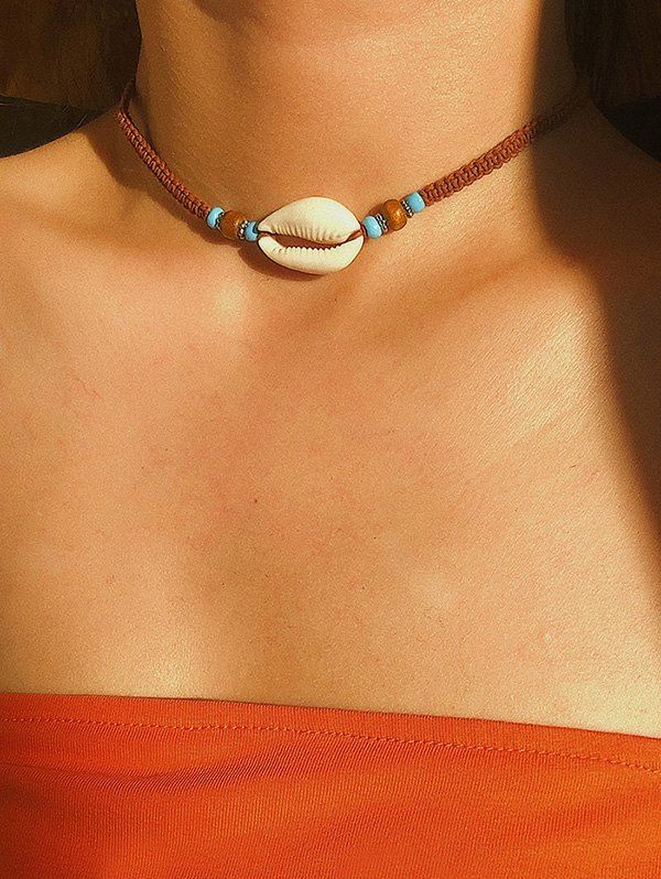 

Bohemia Shell Pendant Knitted Choker Necklace, Brown