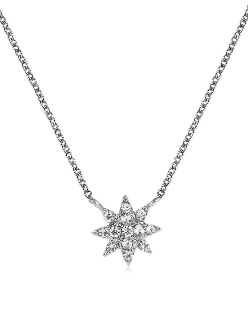 

Rhinestone Eight Pointed Star Pendant Necklace, Silver