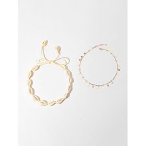 

2Pcs Beach Shell Charm Star Necklaces Set, Gold