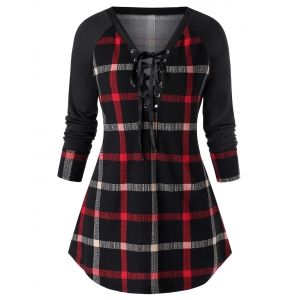 

Plus Size Raglan Sleeve Checked Tunic Sweatshirt, Multi