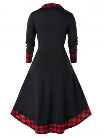 

Plus Size High Low Plaid Midi Flare Dress, Black
