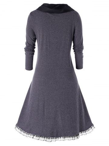 

Plus Size Skew Collar Studded Tunic Sweater, Carbon gray