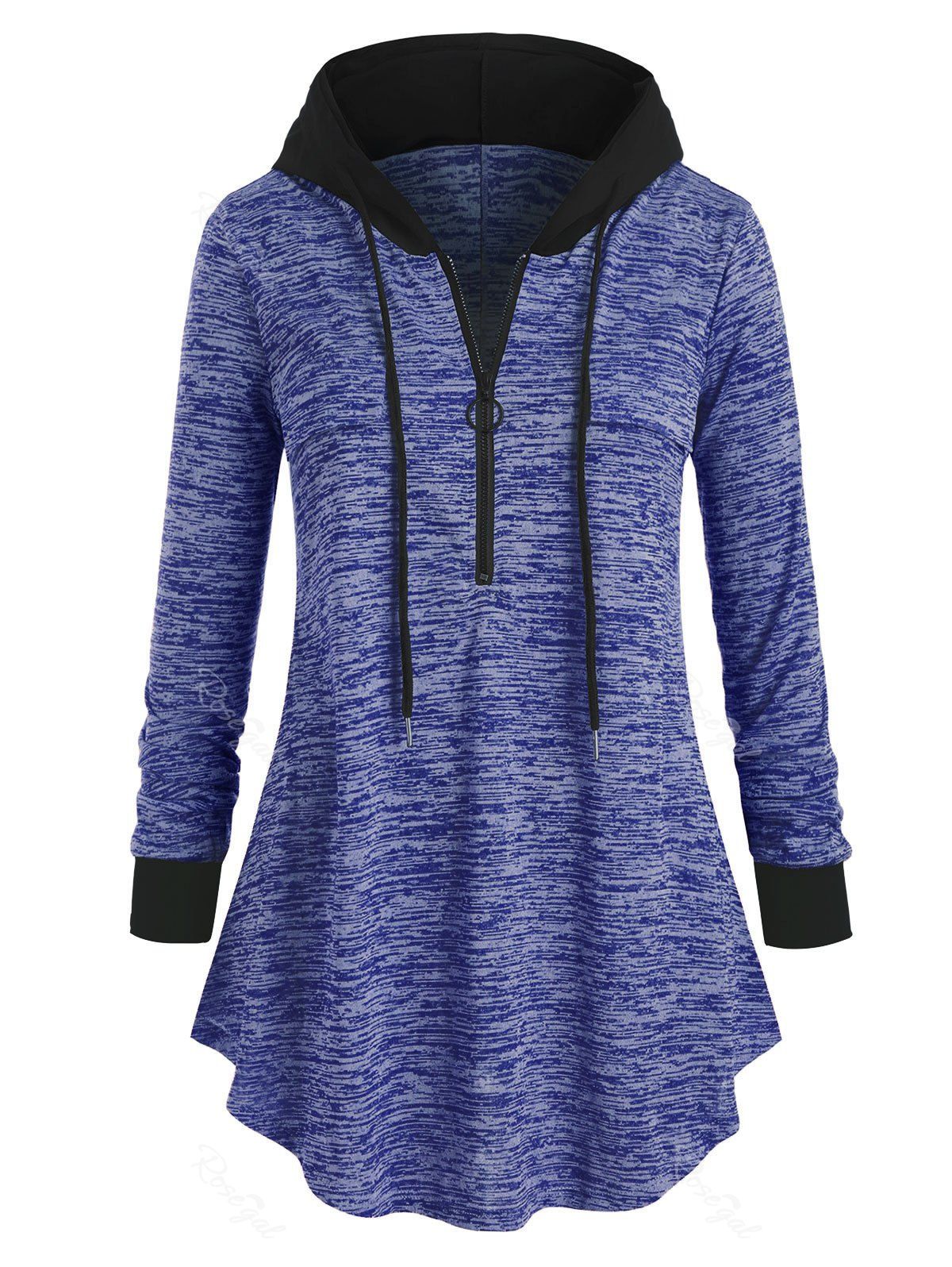 

Plus Size Space Dye Half-zip Hooded Tunic Top, Cobalt blue