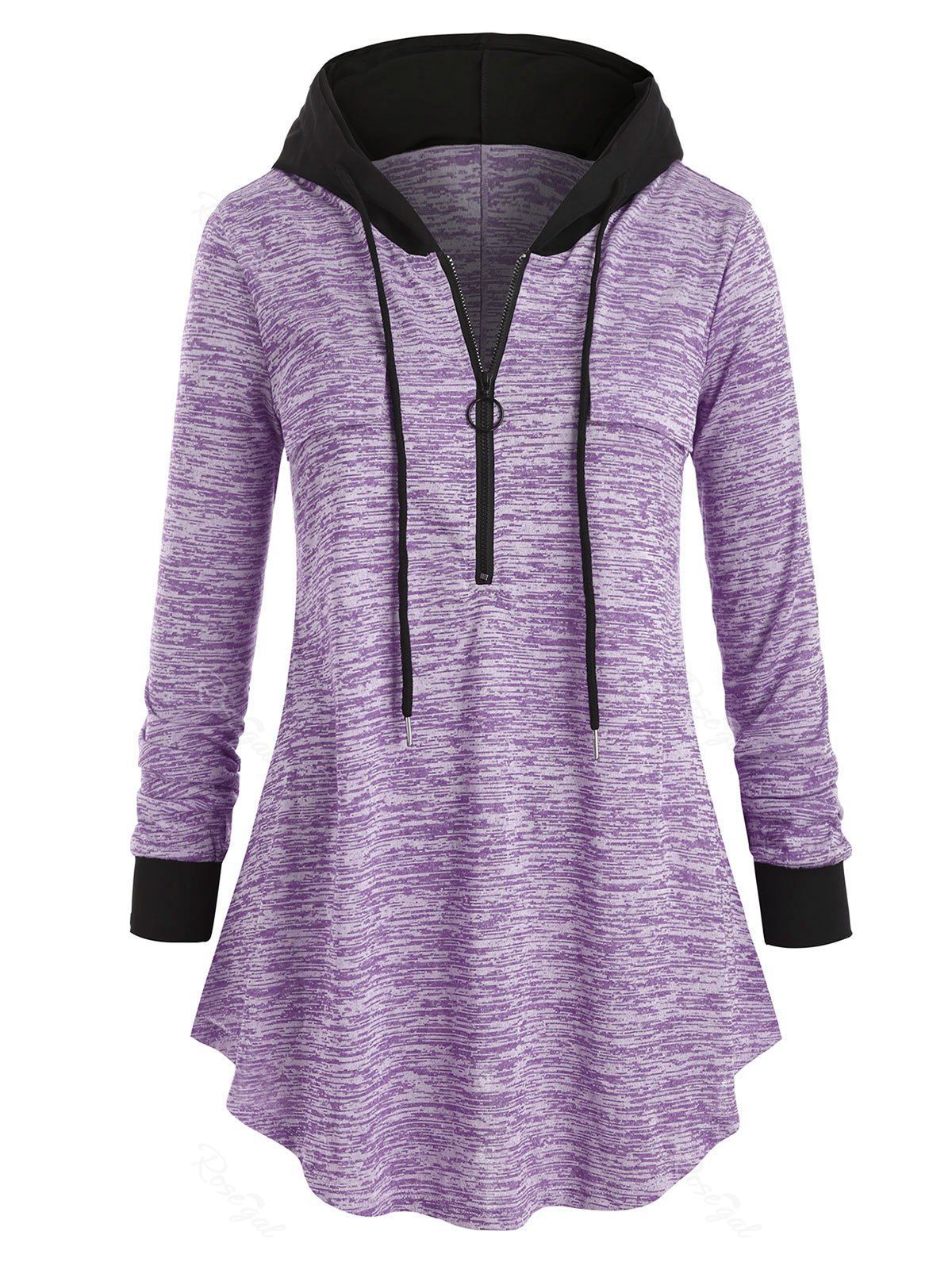 

Plus Size Space Dye Half-zip Hooded Tunic Top, Mauve