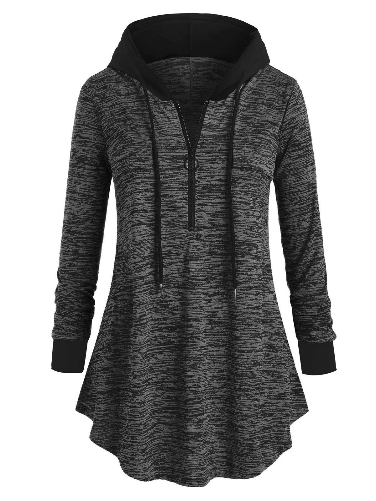

Plus Size Space Dye Half-zip Hooded Tunic Top, Gray