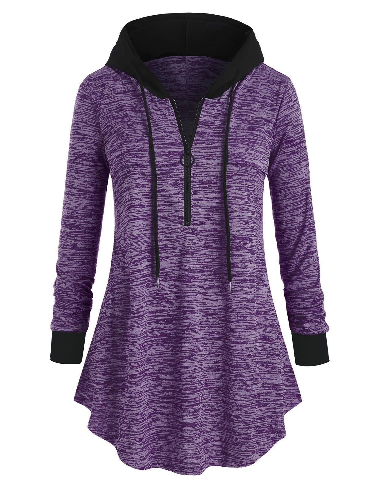 

Plus Size Space Dye Half-zip Hooded Tunic Top, Purple iris