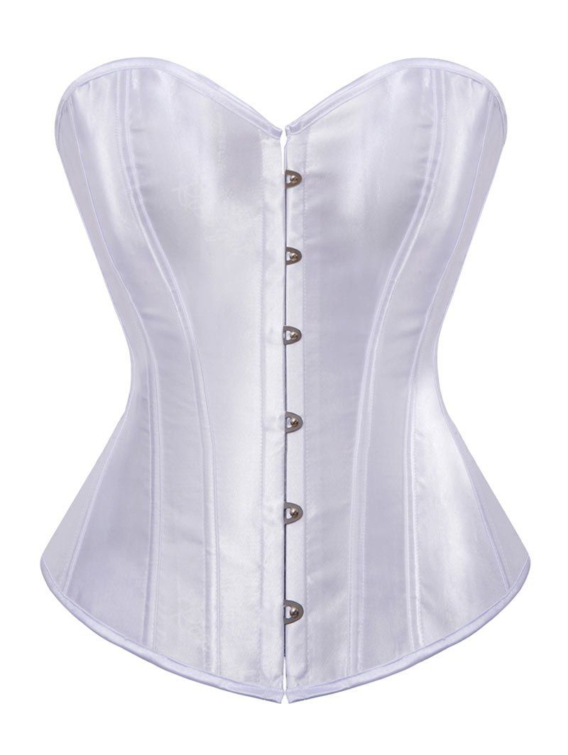 

Plus Size Silky Lace Up Steel Boned Corset, White