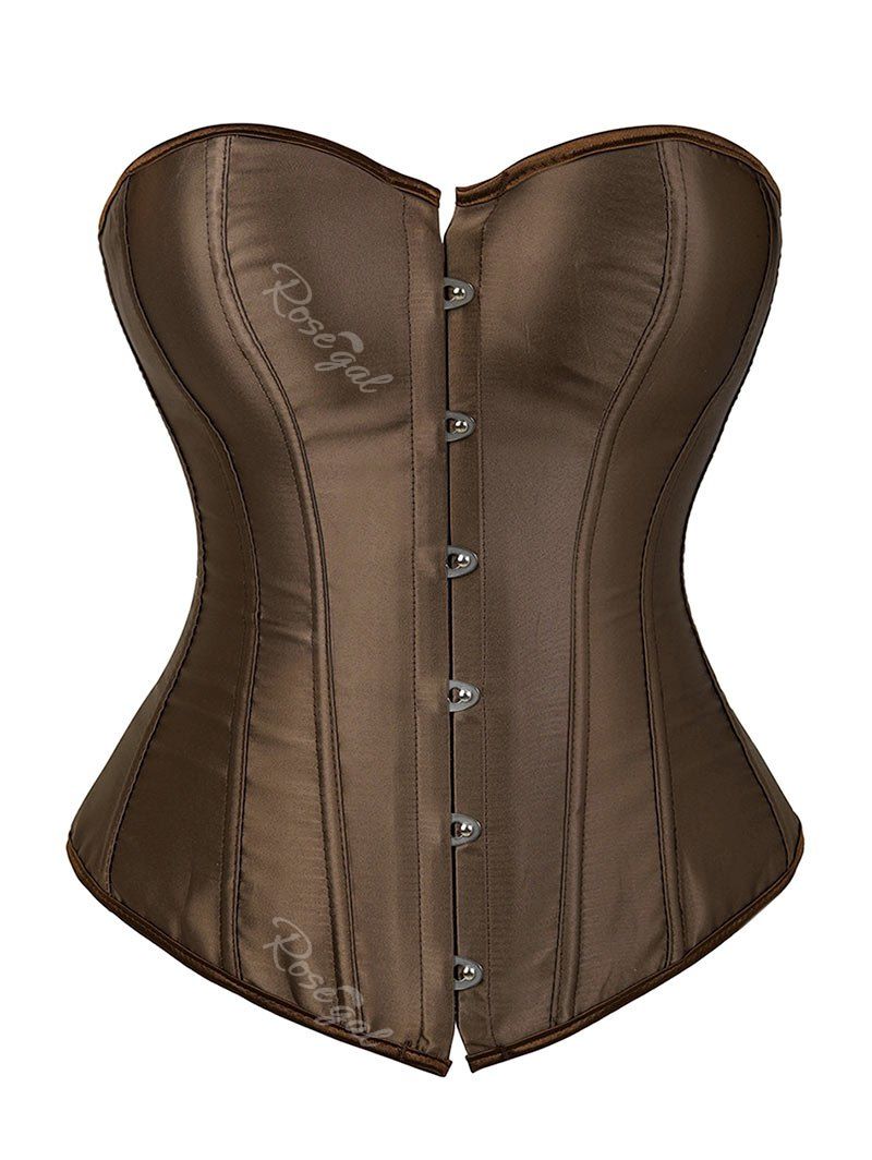 

Plus Size Silky Lace Up Steel Boned Corset, Brown