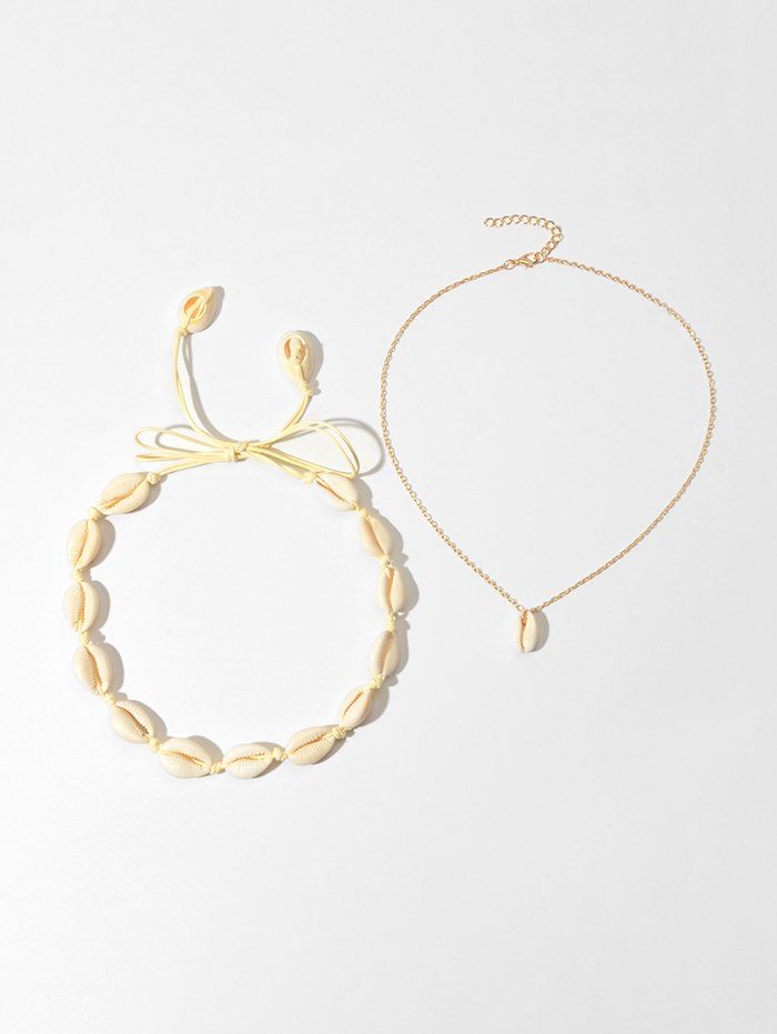

2Pcs Beach Cord Chain Shell Necklaces Set, Gold