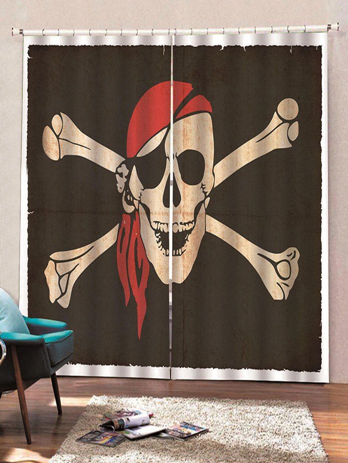 

Skull Crossbone Pattern Window Curtains, Multi-c