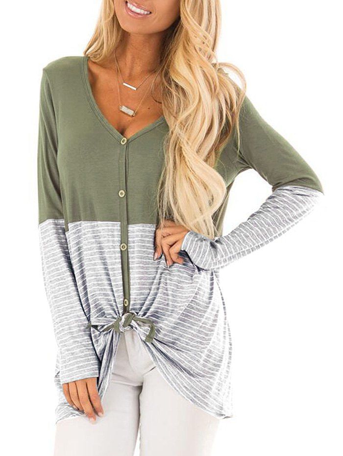 

Striped Low Cut Longline T-shirt, Light green