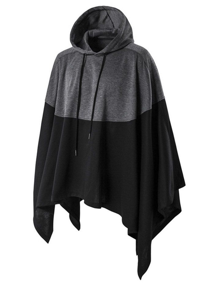 

Plus Size Two Tone Drawstring Asymmetric Cape Hoodie, Black