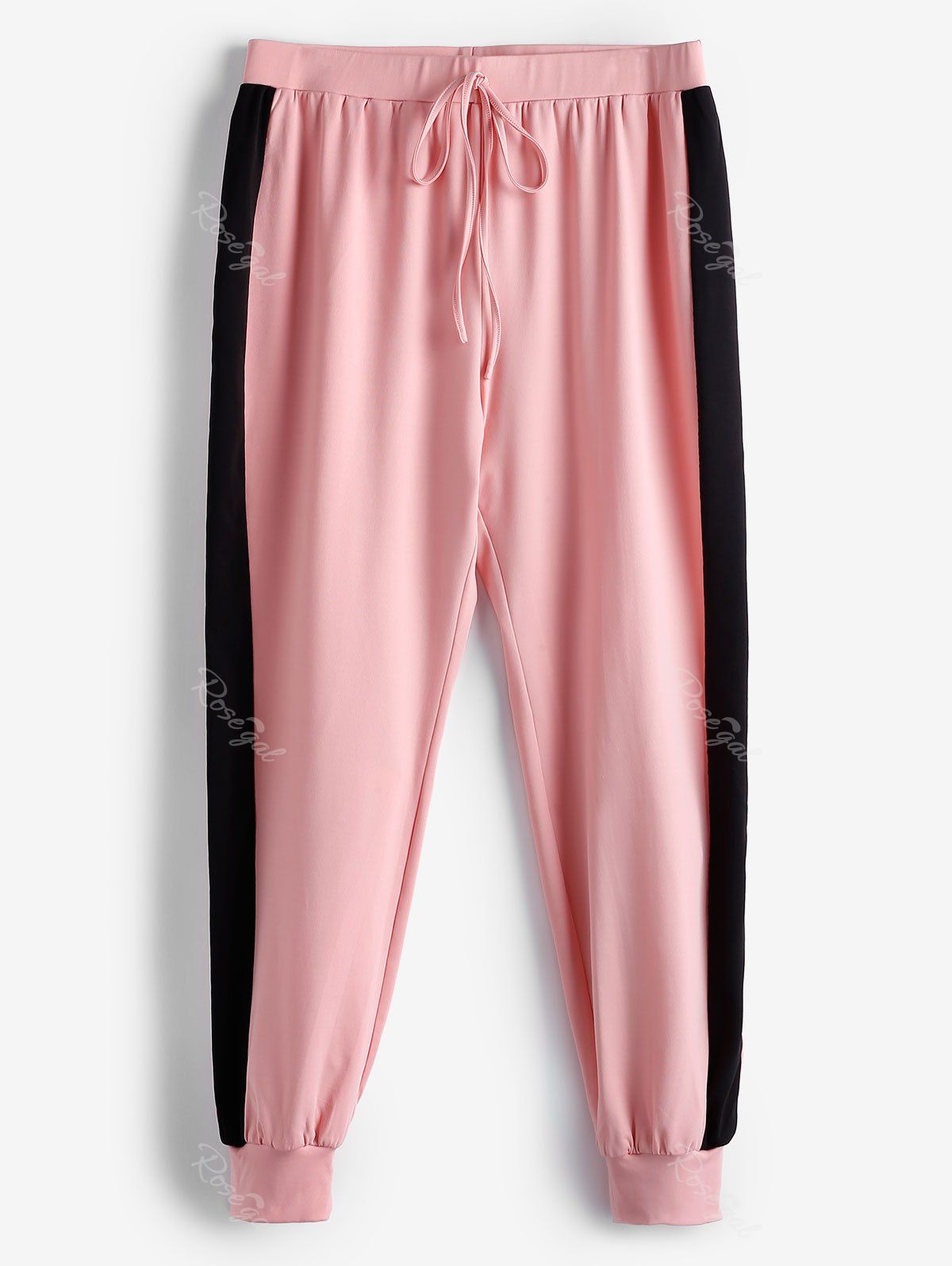 

Plus Size Two Tone Contrast Tied Jogger Gym Pants, Rose