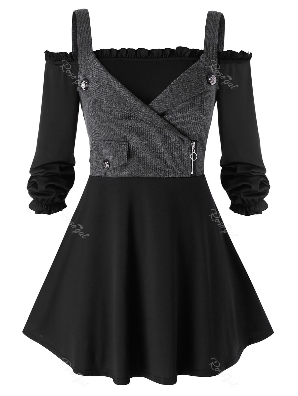 

Plus Size Contrast Square Collar Open Shoulder Sweater, Multi