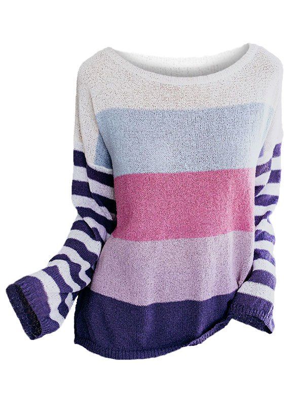 

Plus Size Striped Colorblock Crew Neck Knitwear, Multi