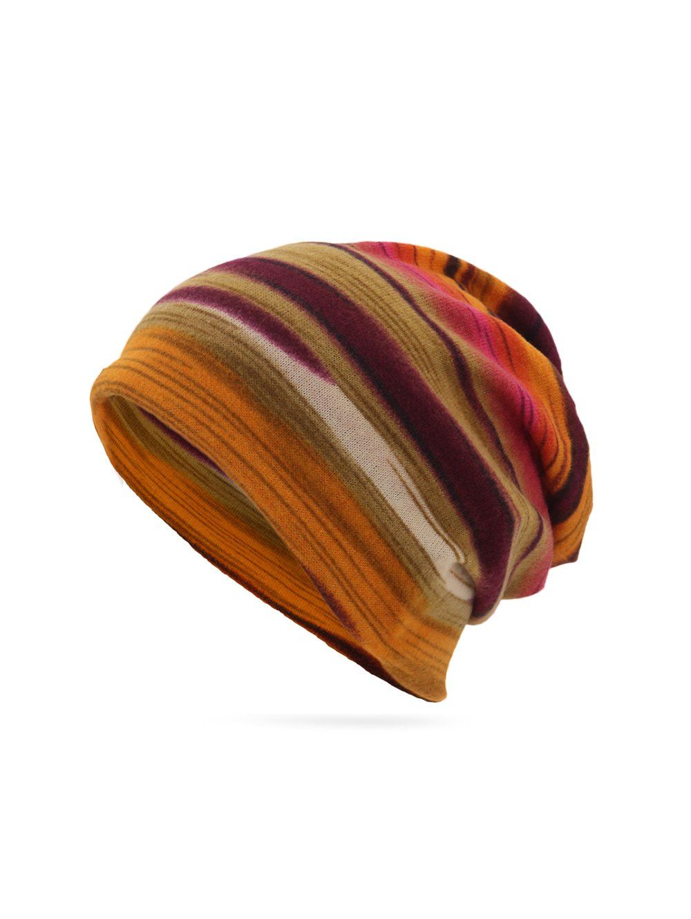 

Striped Print Knitted Double Use Scarf Hat, Tiger orange