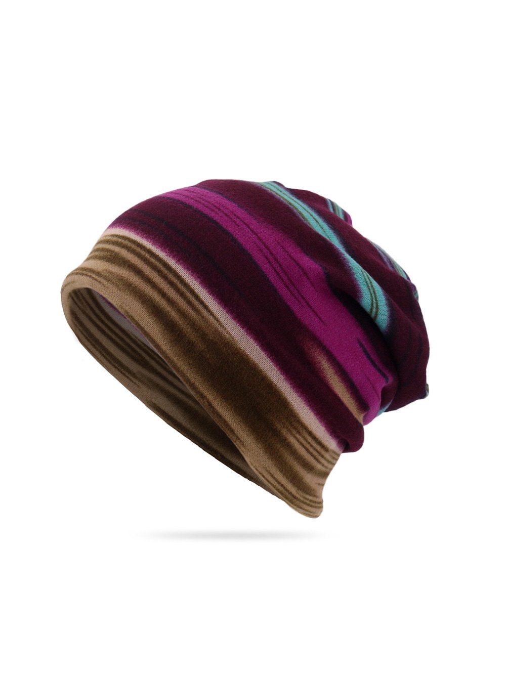 

Striped Print Knitted Double Use Scarf Hat, Purple