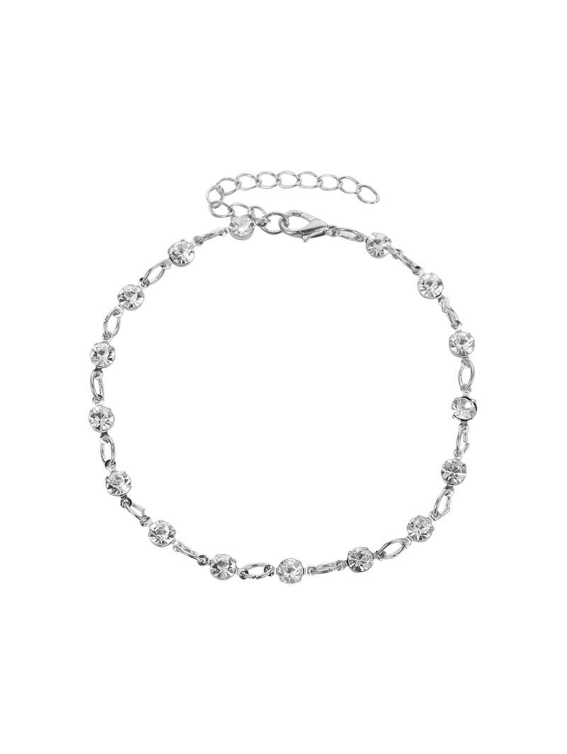 

Rhinestone Beach Round Chain Anklet, Silver