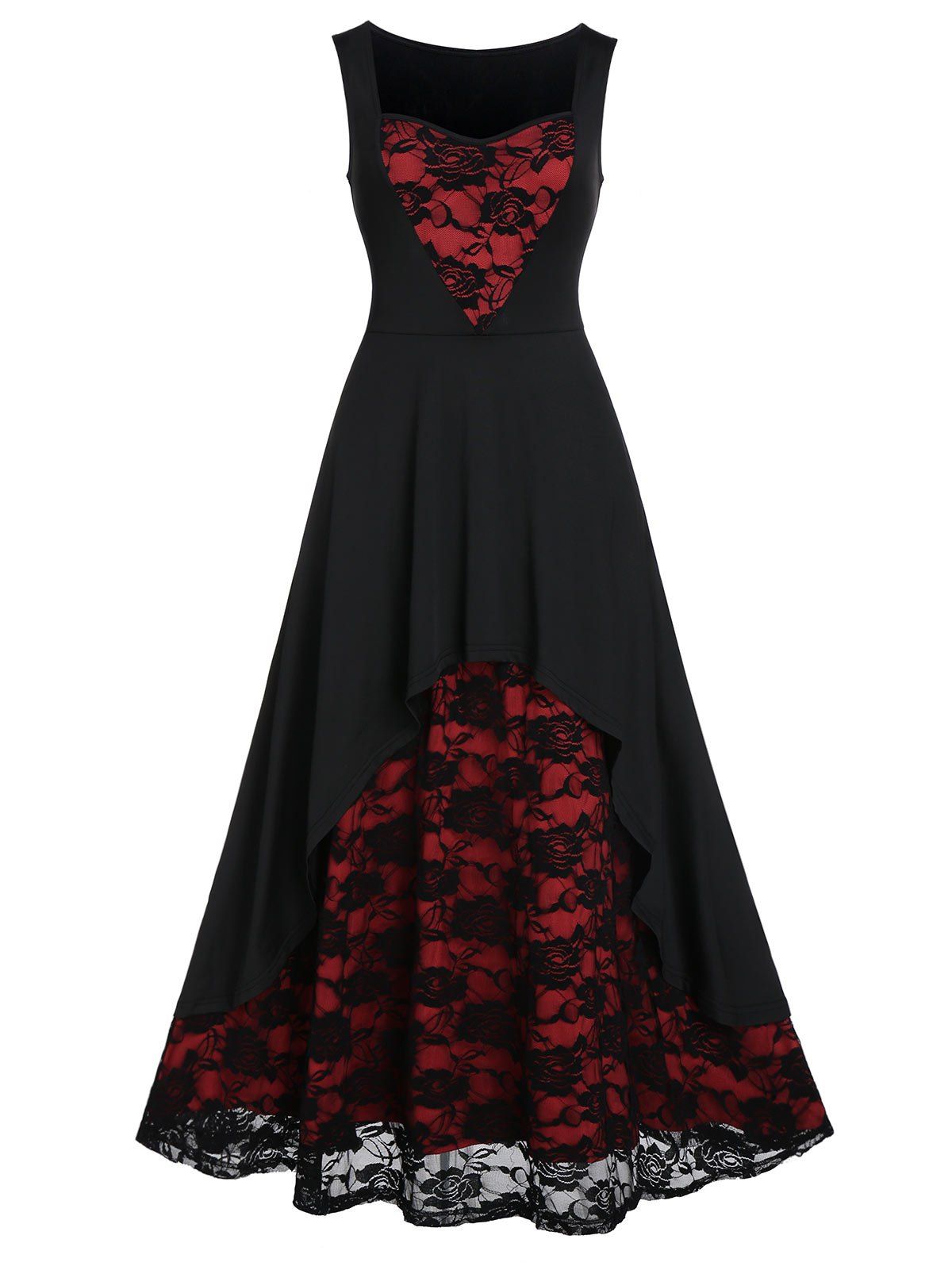 

Rose Lace Insert High Low Party Dress, Black
