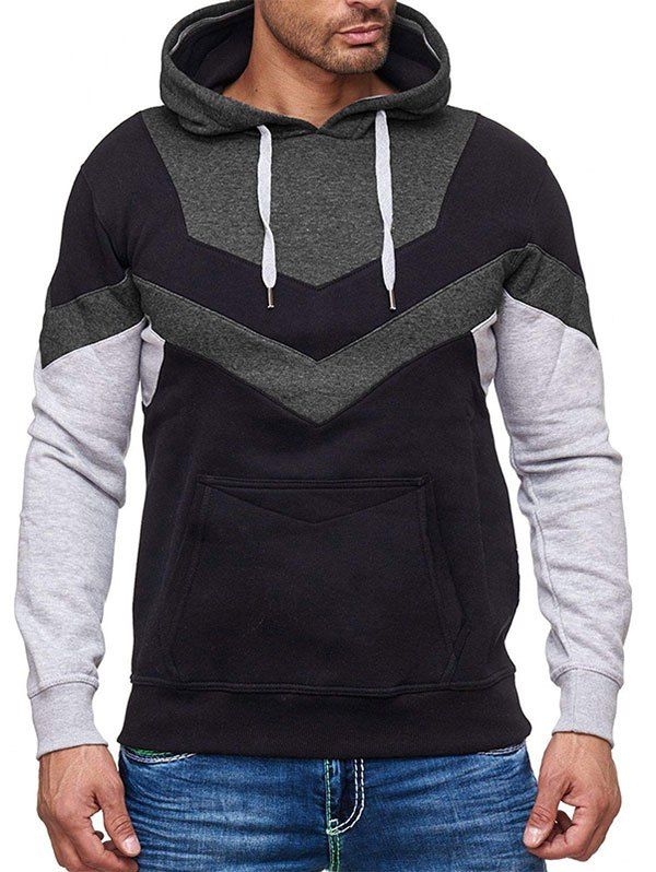 

Colorblock Splicing Drawstring Hoodie, Gray