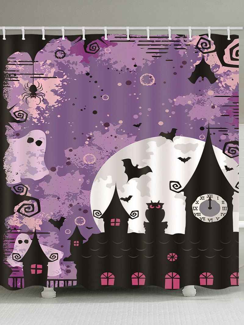 

Halloween Moon Night Castle Print Waterproof Bathroom Shower Curtain, Multi-b