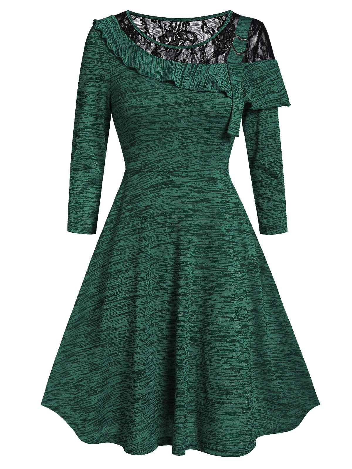 

Lace Panel Space Dye High Waist A Line Dress, Deep green