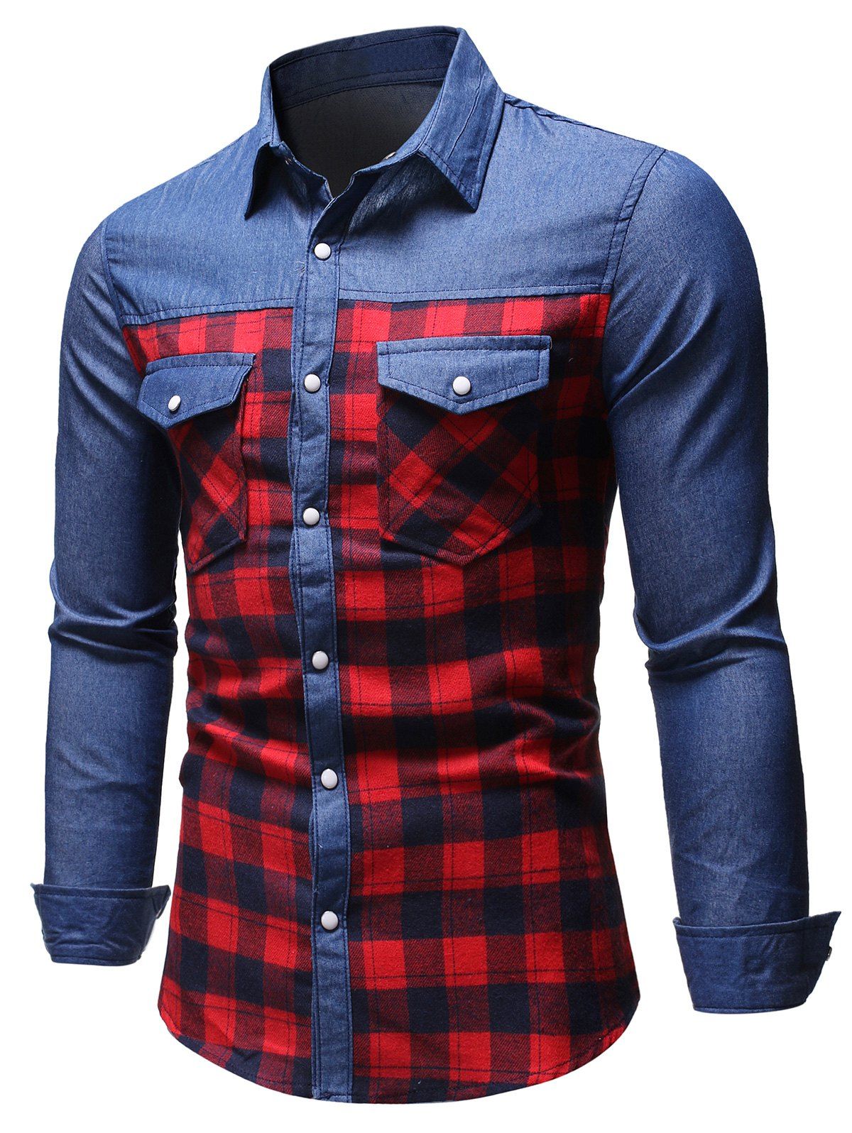 

Denim Trim Button Up Tartan Shirt, Red