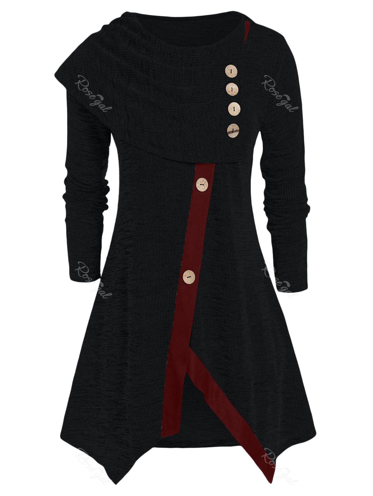 

Plus Size Marled Button Asymmetric Sweater, Black