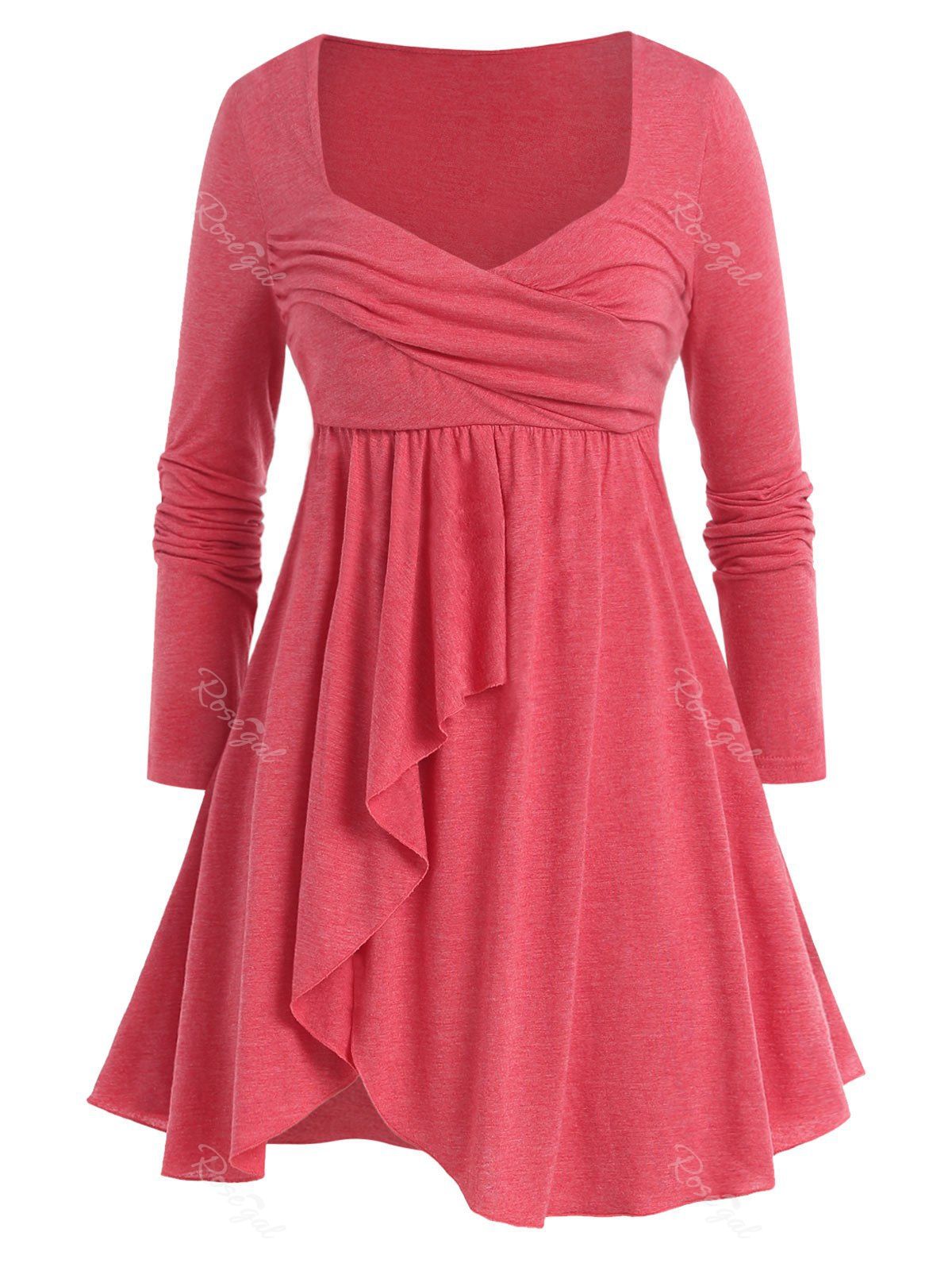 

Plus Size Sweehteart Collar Tunic Slit T Shirt, Rose red