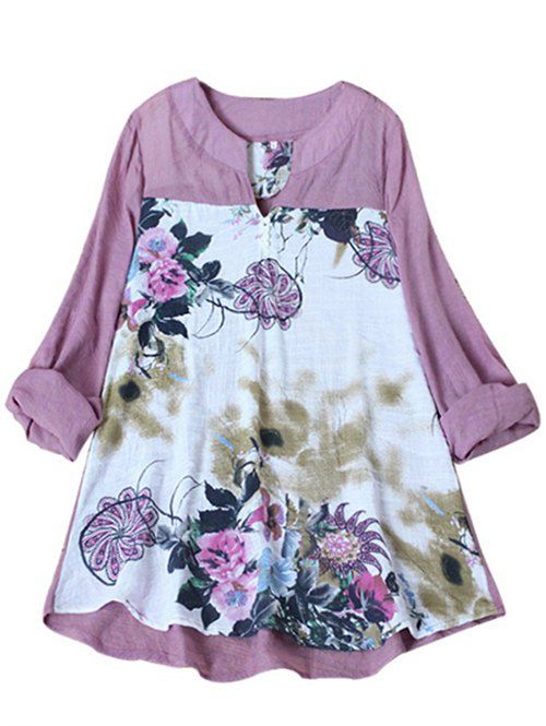 

Plus Size Roll Up Sleeve Floral Peasant Blouse, Lilac