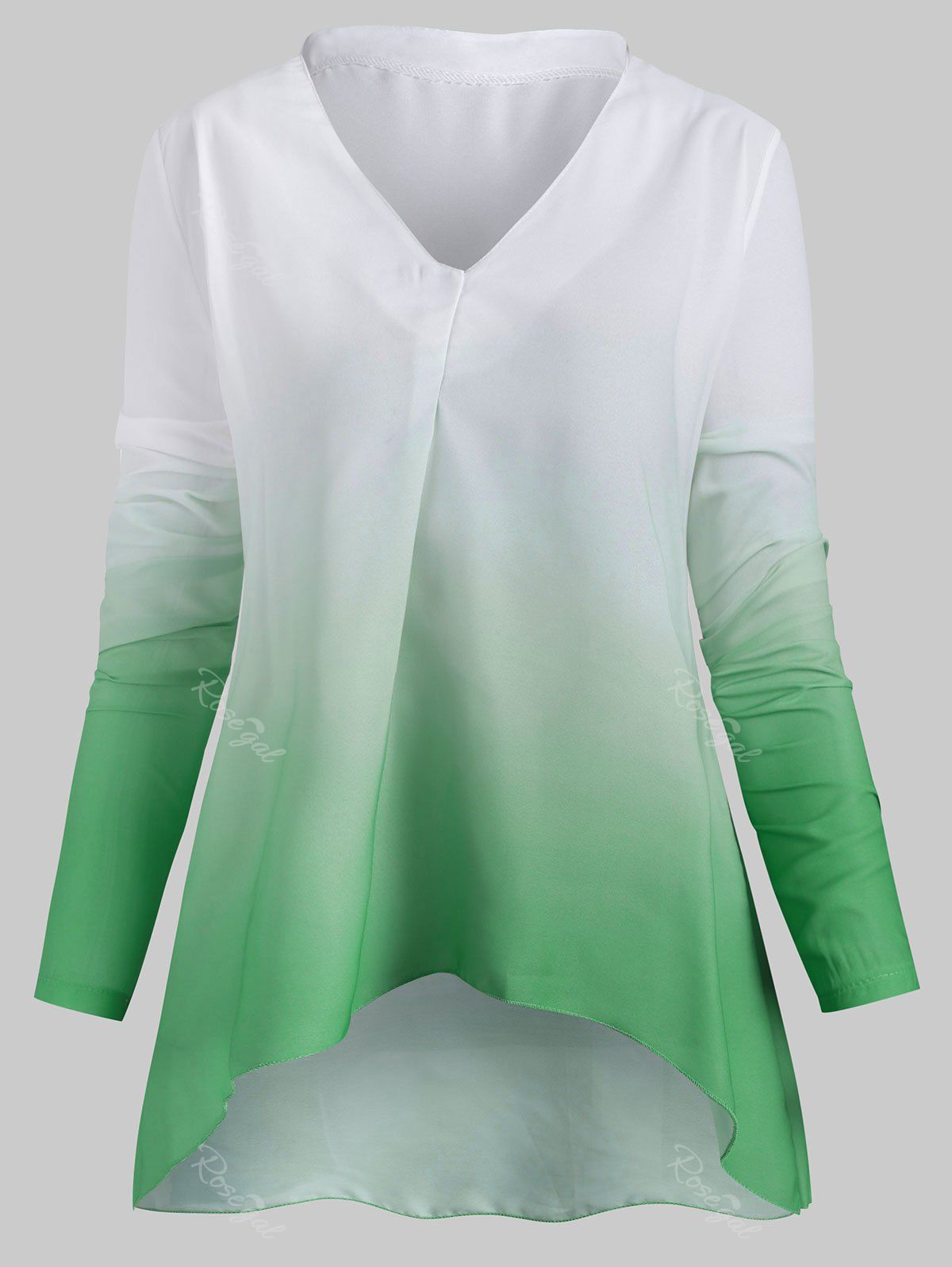 

Plus Size Ombre Long Sleeve High Low Blouse, Green