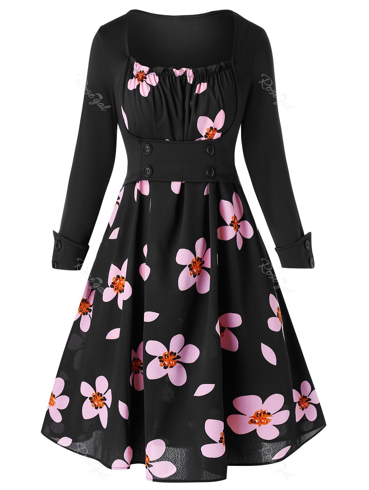 

Plus Size Cami Ditsy Print Dress with Long Sleeve T Shirt, Black