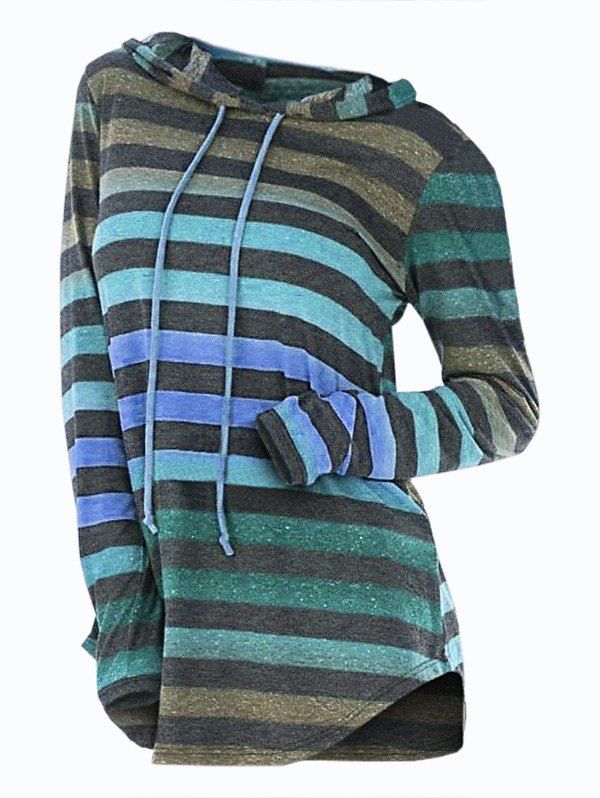 

Striped Hooded Drawstring Longline Knitwear, Multi-b