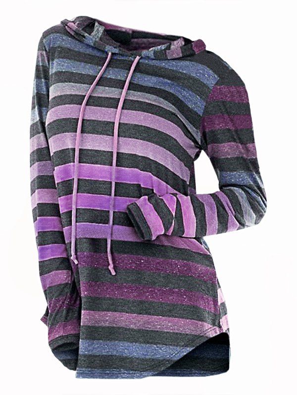 

Striped Hooded Drawstring Longline Knitwear, Multi-c