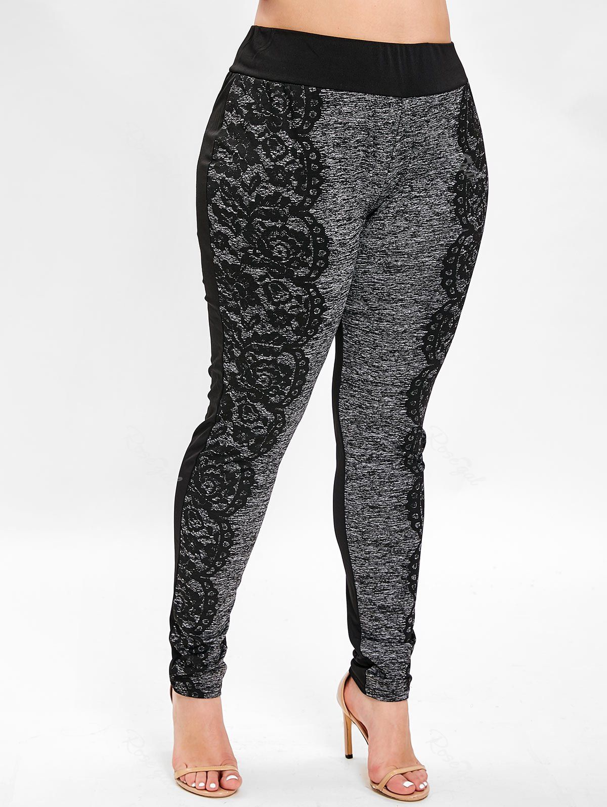 

Plus Size Space Dye 3D Lace Print Leggings, Black